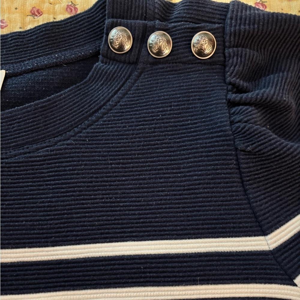 LOFT shift dress, dark blue white stripe. Generous cut small. Heavy knit fabric - Picture 5 of 8